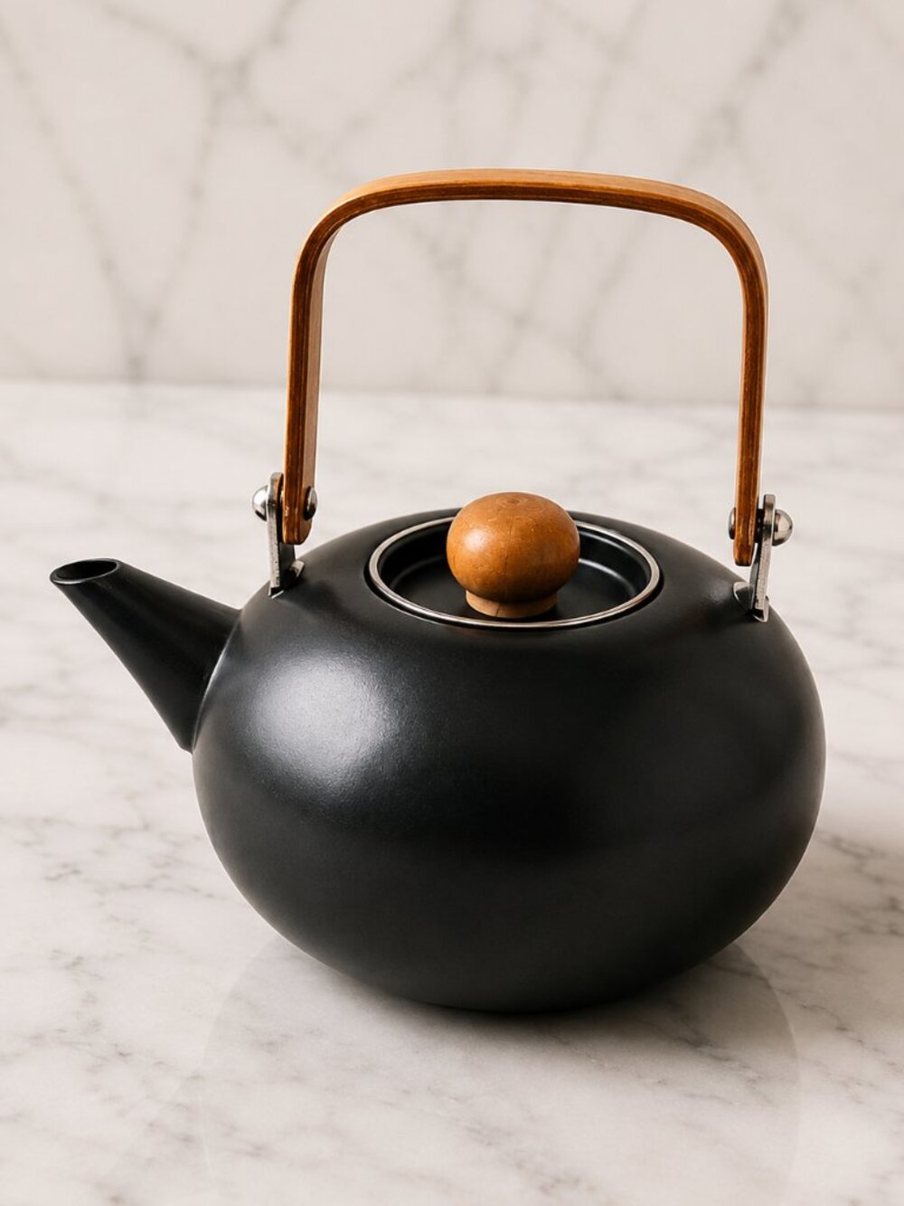 Vintage Studio Nova Habitat Black Teapot w/ Bentwood Handle | Postmodern Modern
